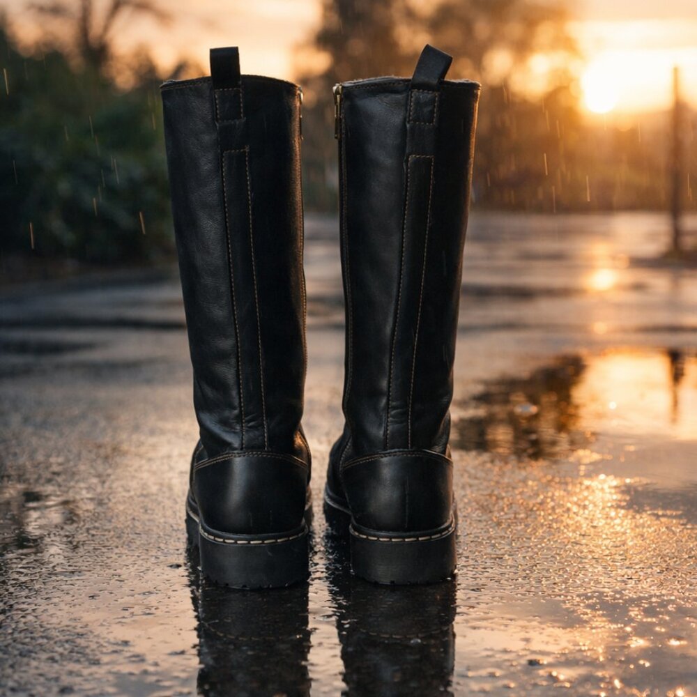 B.O.C Born Womens Black Leather Biker Riding Boots Sz 10 - Picture 3 of 11